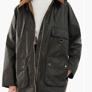 Barbour Olive Green Waxed Jacket with Brown Cord Collar 'HIGHCLERE'